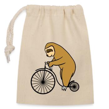 Faultier reiten Retro Fahrrad mit großem Rad Niedlich - Verschließbarer Geschenkbeutel aus Baumwolle (14x20cm) - Natur - Vorne