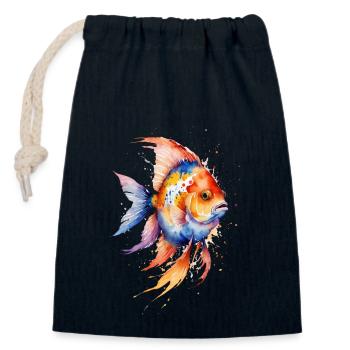 Aquarelle de poisson tropical vibrant - Sac cadeau en coton avec cordon (14 x 20 cm) - bleu marine - Devant