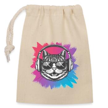 Colorful Cat Sunglasses Headphones - Closable cotton gift bag (14x20cm) - nature - Front