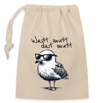 Watt mutt dat mutt Coole Möwe Nordsee Spruch - Verschließbarer Geschenkbeutel aus Baumwolle (14x20cm) - Natur - Vorne
