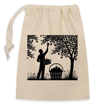 charmante Garten Silhouette Mann pflückt Äpfel - Verschließbarer Geschenkbeutel aus Baumwolle (14x20cm) - Natur - Vorne