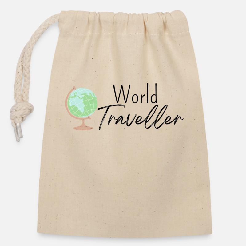 World Traveller - Closable cotton gift bag (14x20cm) - nature