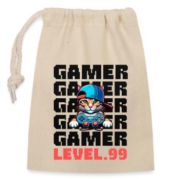 Gamer Shirt mit Katze Geschenk - Verschließbarer Geschenkbeutel aus Baumwolle (14x20cm) - Natur - Vorne