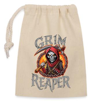 SKULL, GRIM REAPER - Closable cotton gift bag (14x20cm) - nature - Front