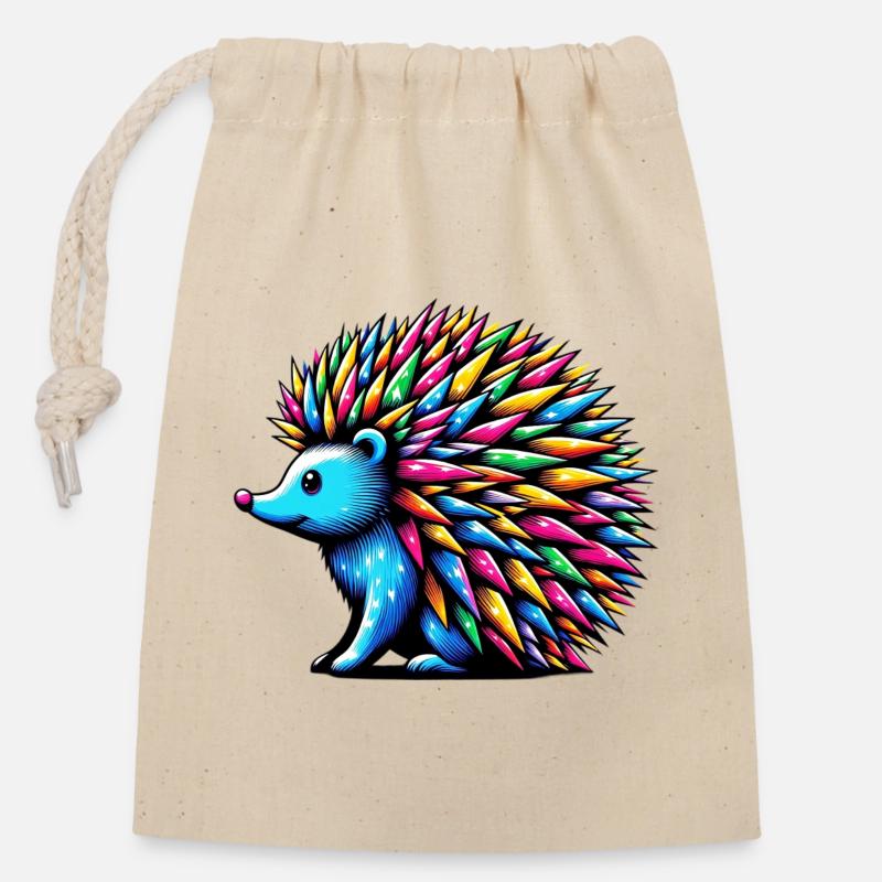 Hérisson - Sac cadeau en coton avec cordon (14 x 20 cm) - nature
