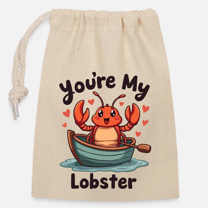 TU ES MON HOMARD - Sac cadeau en coton avec cordon (14 x 20 cm) - nature