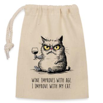 Funny Cat Lover Drinking Wine Humor - Closable cotton gift bag (14x20cm) - nature - Front