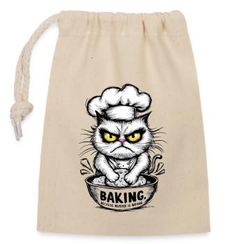 Funny Annoyed Cat Baker Design - Closable cotton gift bag (14x20cm) - nature - Front
