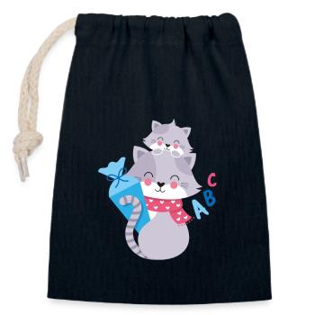 Kätzchen mit Schultüte Einschulung - Verschließbarer Geschenkbeutel aus Baumwolle (14x20cm) - Navy - Vorne