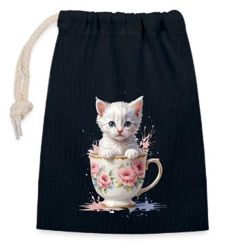Adorable Kitten in Teacup - Cute Animal - Closable cotton gift bag (14x20cm) - navy - Front