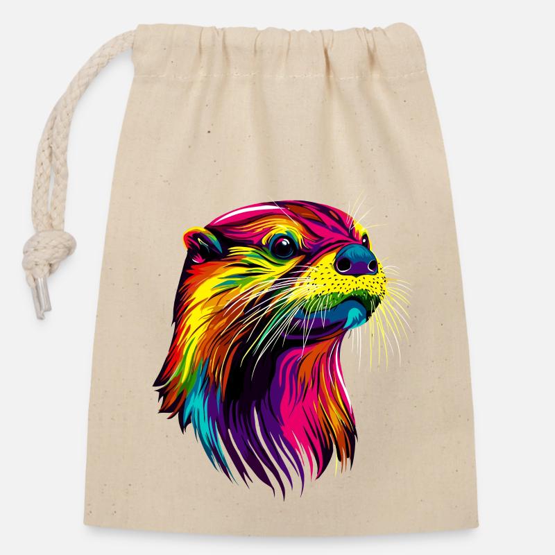 Otter Bunt Regenbogen Seeotter Marder Süße Otter - Verschließbarer Geschenkbeutel aus Baumwolle (14x20cm) - Natur