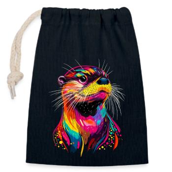 Otter Bunt Regenbogen Seeotter Marder Süße Otter - Verschließbarer Geschenkbeutel aus Baumwolle (14x20cm) - Navy - Vorne