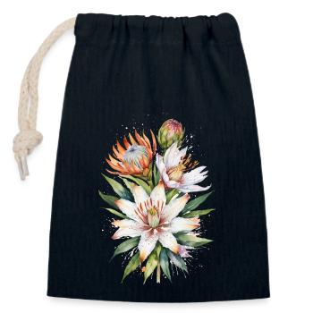 Asiatische Lilien und Protea-Blüten Aquarellkunst - Verschließbarer Geschenkbeutel aus Baumwolle (14x20cm) - Navy - Vorne