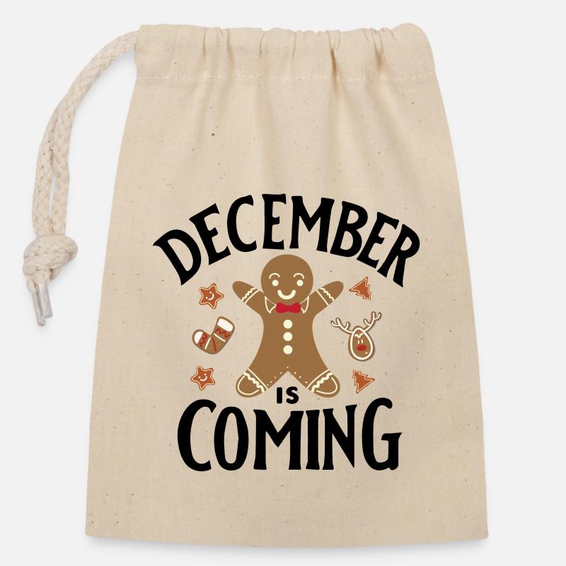 December is coming - Closable cotton gift bag (14x20cm) - nature