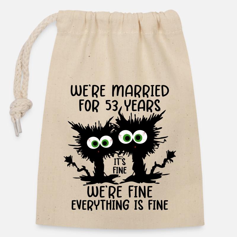 53 ans de mariage 53e cadeau d’anniversaire de mariage - Sac cadeau en coton avec cordon (14 x 20 cm) - nature