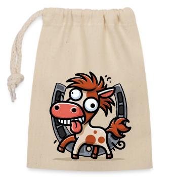 Funny Horse Horseshoe Horses Horse Child Kids - Closable cotton gift bag (14x20cm) - nature - Front