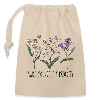 Vintage-Retro-Wildblumen Machen Sie sich selbst zur Priorität - Verschließbarer Geschenkbeutel aus Baumwolle (14x20cm) - Natur - Vorne