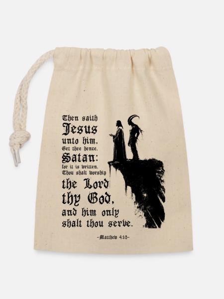 Jésus et Satan Matthieu 4:10 Verset biblique Chrétien - Sac cadeau en coton avec cordon (14 x 20 cm) - nature