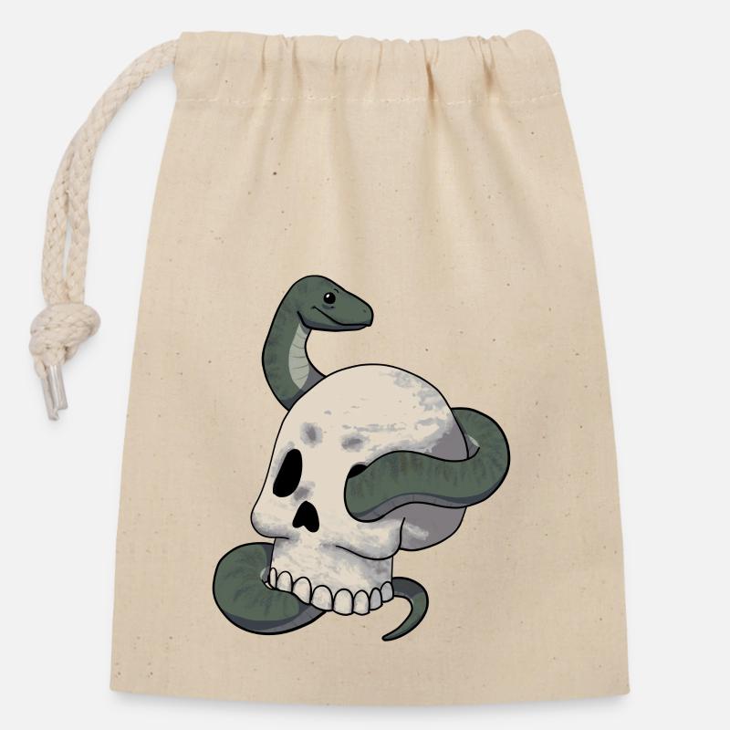 Serpent et crâne - Sac cadeau en coton avec cordon (14 x 20 cm) - nature