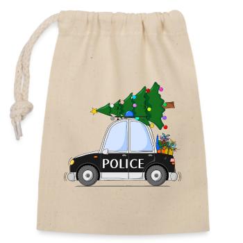 Polizeiauto Police Weihnachten schwarz - Verschließbarer Geschenkbeutel aus Baumwolle (14x20cm) - Natur - Vorne