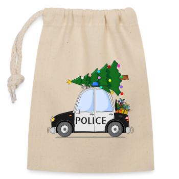 Police Car Police Christmas Black White - Closable cotton gift bag (14x20cm) - nature - Front
