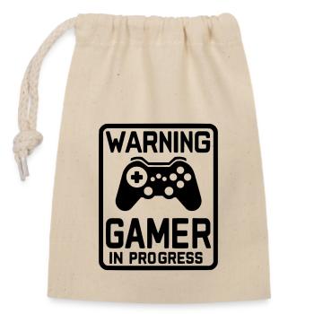 Warnung Gamer in Arbeit - Verschließbarer Geschenkbeutel aus Baumwolle (14x20cm) - Natur - Vorne