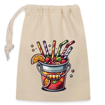 Bunter Sangria Eimer Eimersaufen Mallorca - Verschließbarer Geschenkbeutel aus Baumwolle (14x20cm) - Natur - Vorne