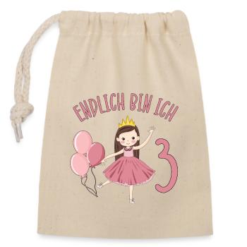 Prinzessin Geburtstagshirt Endlich 3 Jahre Mädchen - Verschließbarer Geschenkbeutel aus Baumwolle (14x20cm) - Natur - Vorne