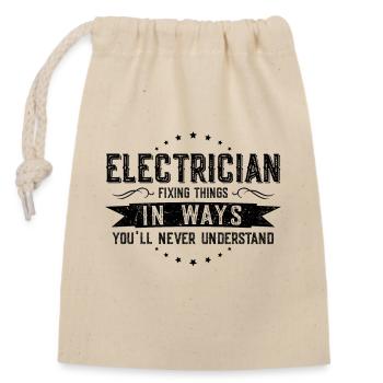 Elektriker Kollegen Geschenk Beruf Spruch Lustig - Verschließbarer Geschenkbeutel aus Baumwolle (14x20cm) - Natur - Vorne