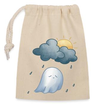 Petit fantôme sous la pluie - Sac cadeau en coton avec cordon (14 x 20 cm) - nature - Devant