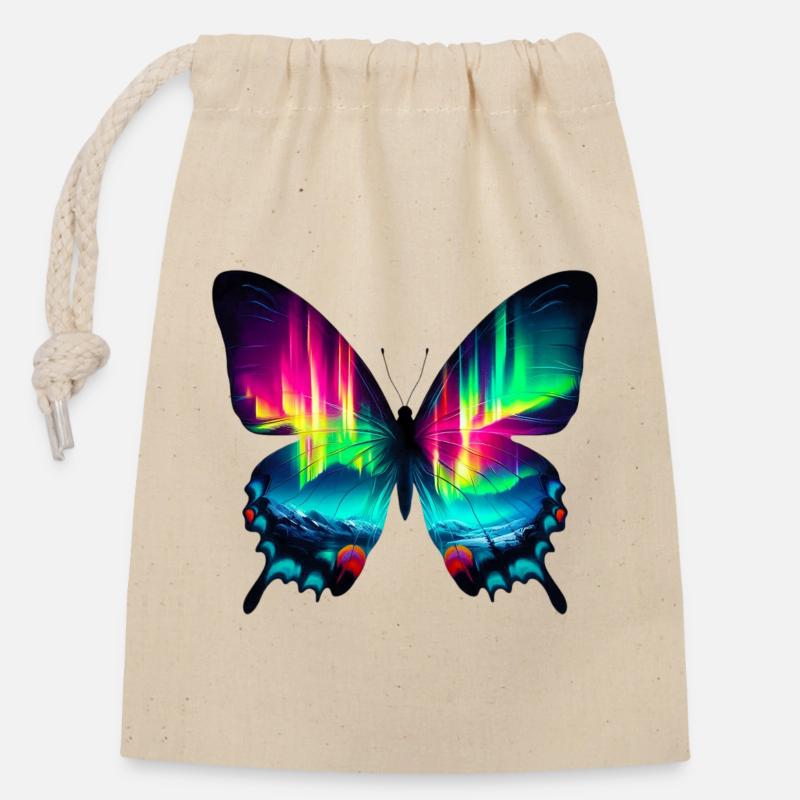 Schmetterling - Verschließbarer Geschenkbeutel aus Baumwolle (14x20cm) - Natur
