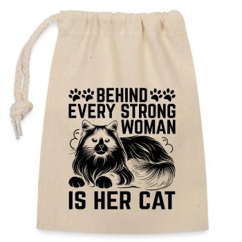 Derrière chaque femme forte se cache son chat Ragdoll Lover - Sac cadeau en coton avec cordon (14 x 20 cm) - nature - Devant