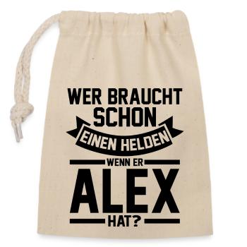 Alexander Alexandra Alexa Alex - Verschließbarer Geschenkbeutel aus Baumwolle (14x20cm) - Natur - Vorne