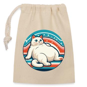 fat, fat, white cat with blue eyes - Closable cotton gift bag (14x20cm) - nature - Front