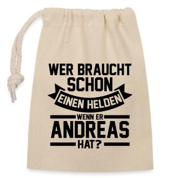 Vorname Andreas - Verschließbarer Geschenkbeutel aus Baumwolle (14x20cm) - Natur - Vorne