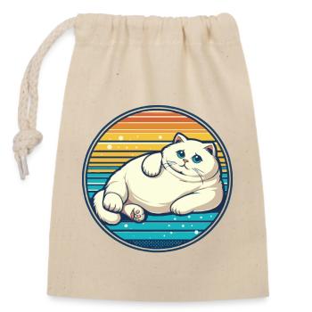 fat, fat, white cat with blue eyes - Closable cotton gift bag (14x20cm) - nature - Front