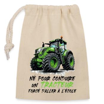Né pour conduire un tracteur forcé allerl école - Sac cadeau en coton avec cordon (14 x 20 cm) - nature - Devant