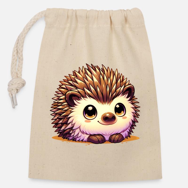 Igel - Verschließbarer Geschenkbeutel aus Baumwolle (14x20cm) - Natur