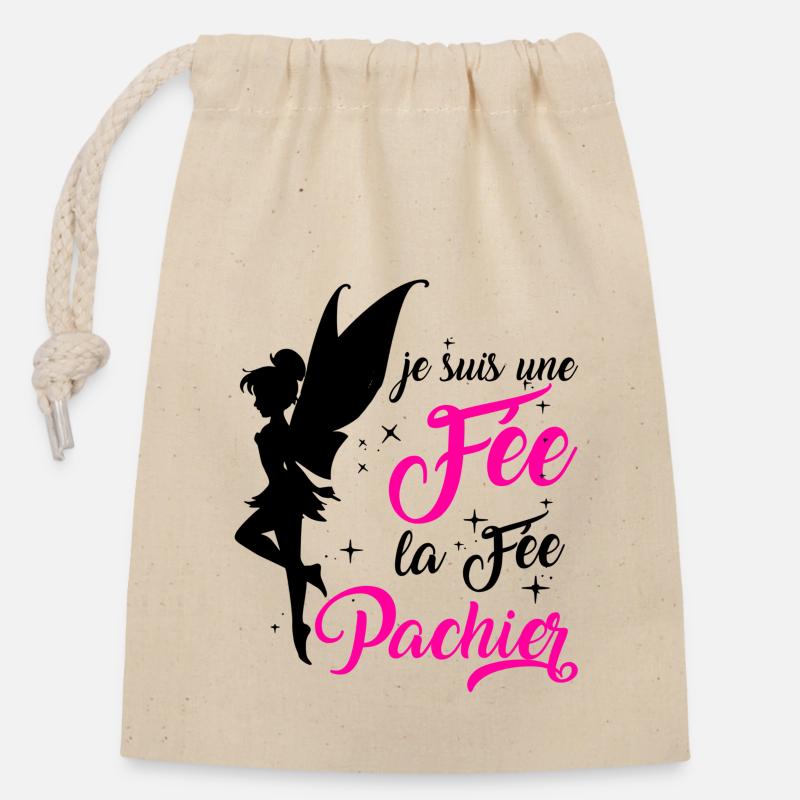 Je Suis Une Fée La Fée Pachier - Sac cadeau en coton avec cordon (14 x 20 cm) - nature