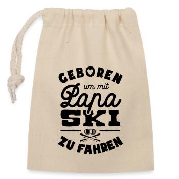 Geboren um mit Papa Ski zu fahren - Verschließbarer Geschenkbeutel aus Baumwolle (14x20cm) - Natur - Vorne