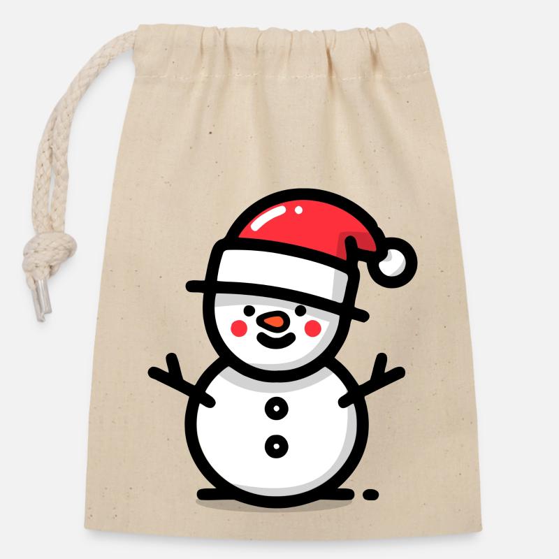 Weihnachtlicher Schneemann - Verschließbarer Geschenkbeutel aus Baumwolle (14x20cm) - Natur