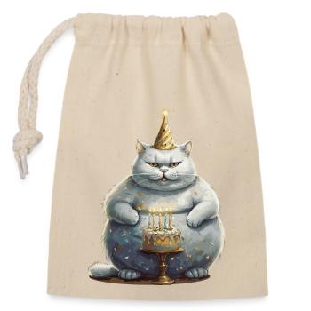Un chat fête son cinquième anniversaire 5 - Sac cadeau en coton avec cordon (14 x 20 cm) - nature - Devant