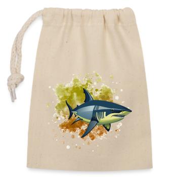 Hai Haifisch - Verschließbarer Geschenkbeutel aus Baumwolle (14x20cm) - Natur - Vorne
