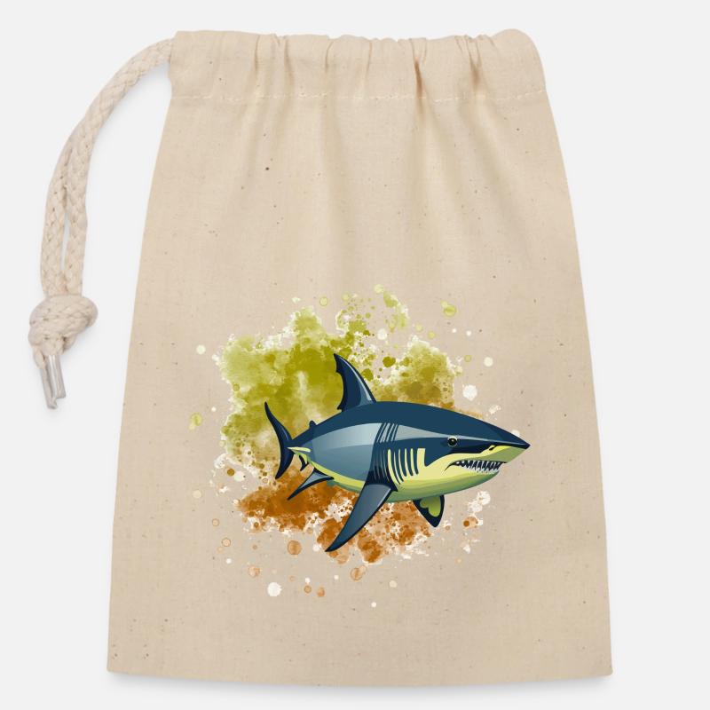 Shark Shark - Closable cotton gift bag (14x20cm) - nature