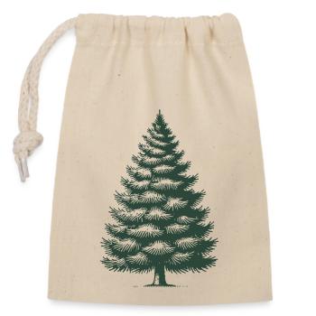 Traditioneller Weihnachtsbaum Illustration - Verschließbarer Geschenkbeutel aus Baumwolle (14x20cm) - Natur - Vorne