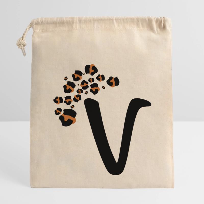 Letter v leopard patterns Closable cotton gift bag (14x20cm)