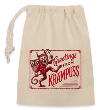 Salutations du motif de Noël vintage Krampus - Sac cadeau en coton avec cordon (14 x 20 cm) - nature - Devant