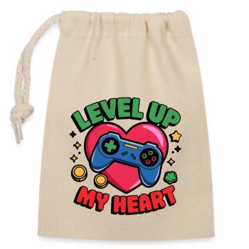 Herz aufs nächste Level Gaming Gamer Liebe Spaß - Verschließbarer Geschenkbeutel aus Baumwolle (14x20cm) - Natur - Vorne
