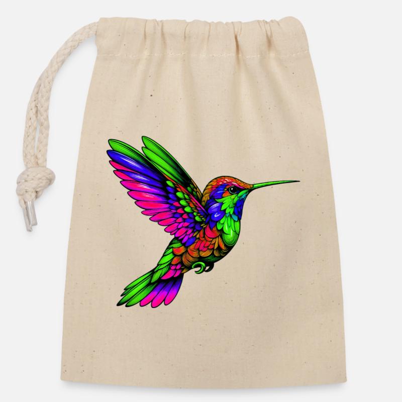 Kolibri - Verschließbarer Geschenkbeutel aus Baumwolle (14x20cm) - Natur