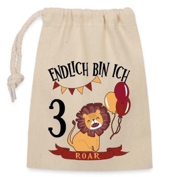 Anniversaire Lion 3 ans Leo Cadeau de fête - Sac cadeau en coton avec cordon (14 x 20 cm) - nature - Devant